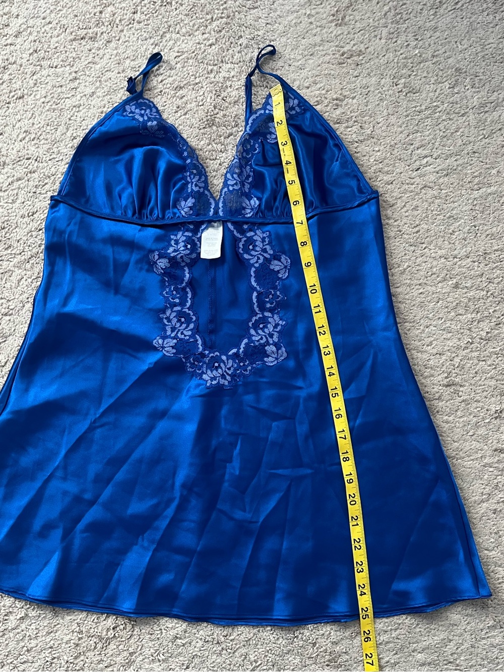 Avon Blue Satin Lace Trim Babydoll Slip Dress Chemise Sz L Romantic Boudoir - Picture 5 of 9